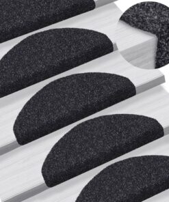 vidaXL Trapmatten Zelfklevend 15 stuks 65x21x4 cm Zwart Halfrond Groot
