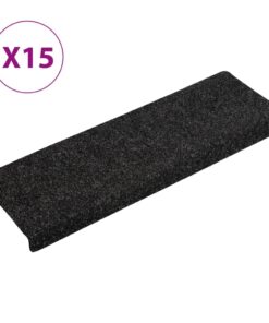vidaXL Trapmatten Zelfklevend 15 stuks 65x21x4 cm Zwart Rechthoekige Rand