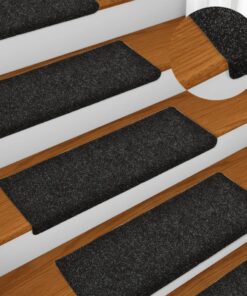 vidaXL Trapmatten Zelfklevend 15 stuks 65x21x4 cm Zwart Rechthoekige Rand