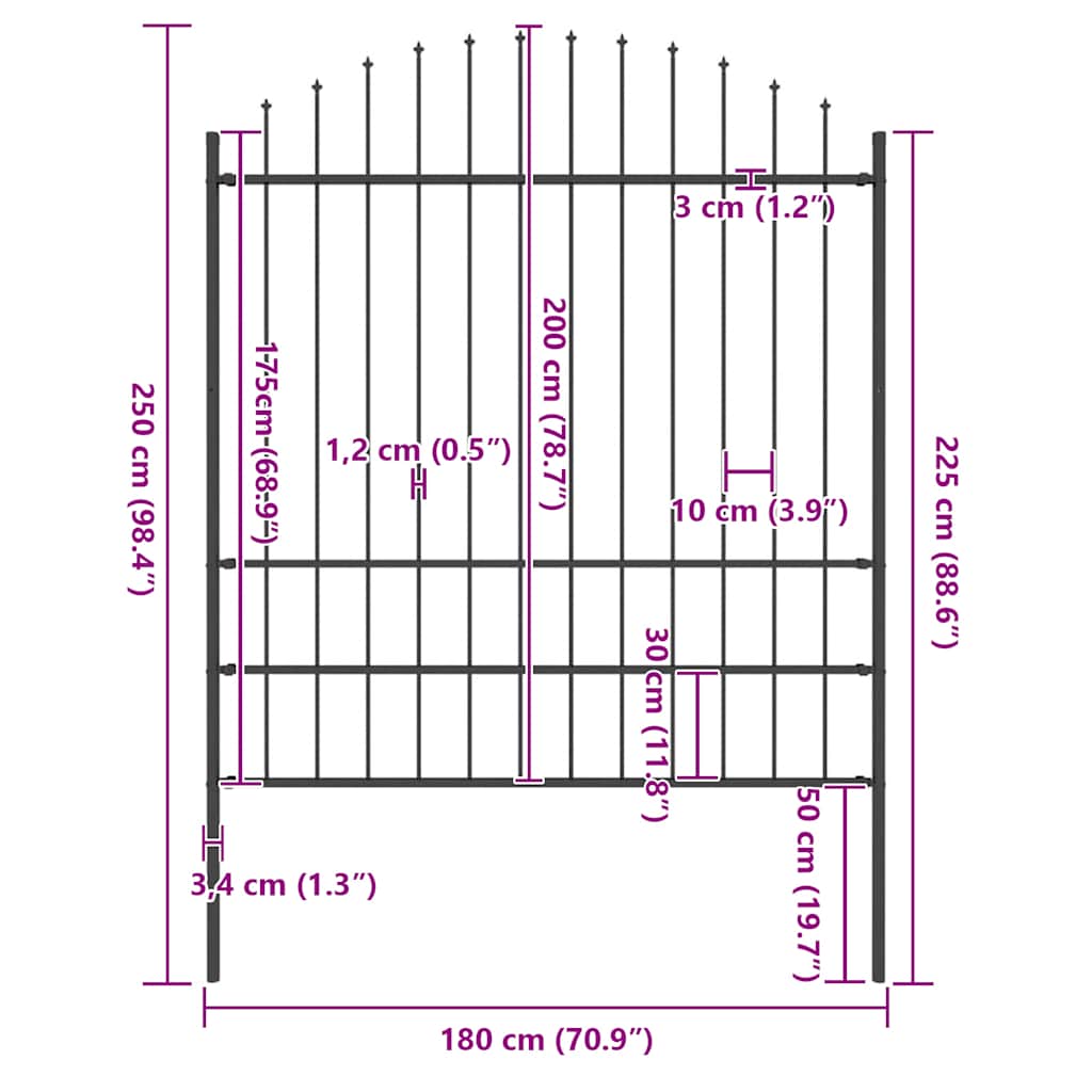 vidaXL Tuinhek met speerpunt staal 181x200 cm zwart - Image 4