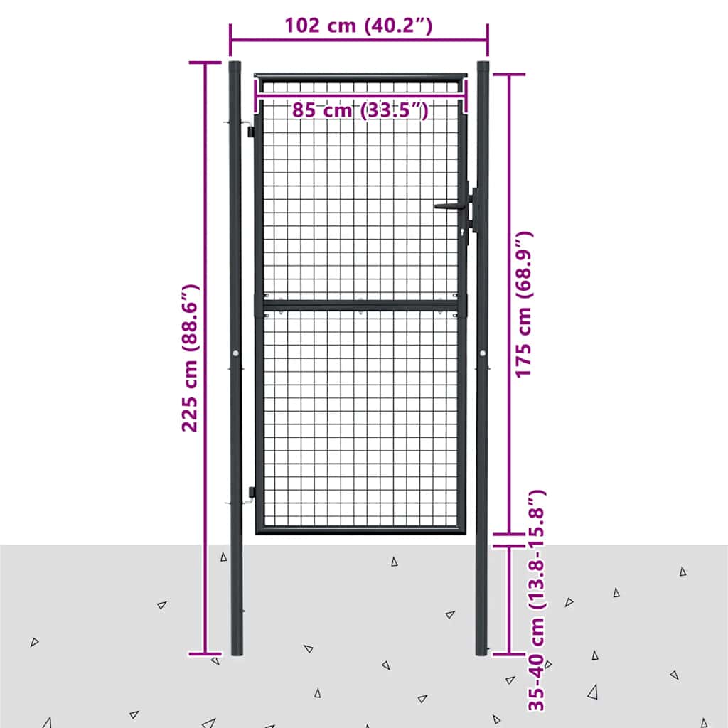 vidaXL Tuinhek van gaas gegalvaniseerd staal 100x175 cm grijs - Afbeelding 7