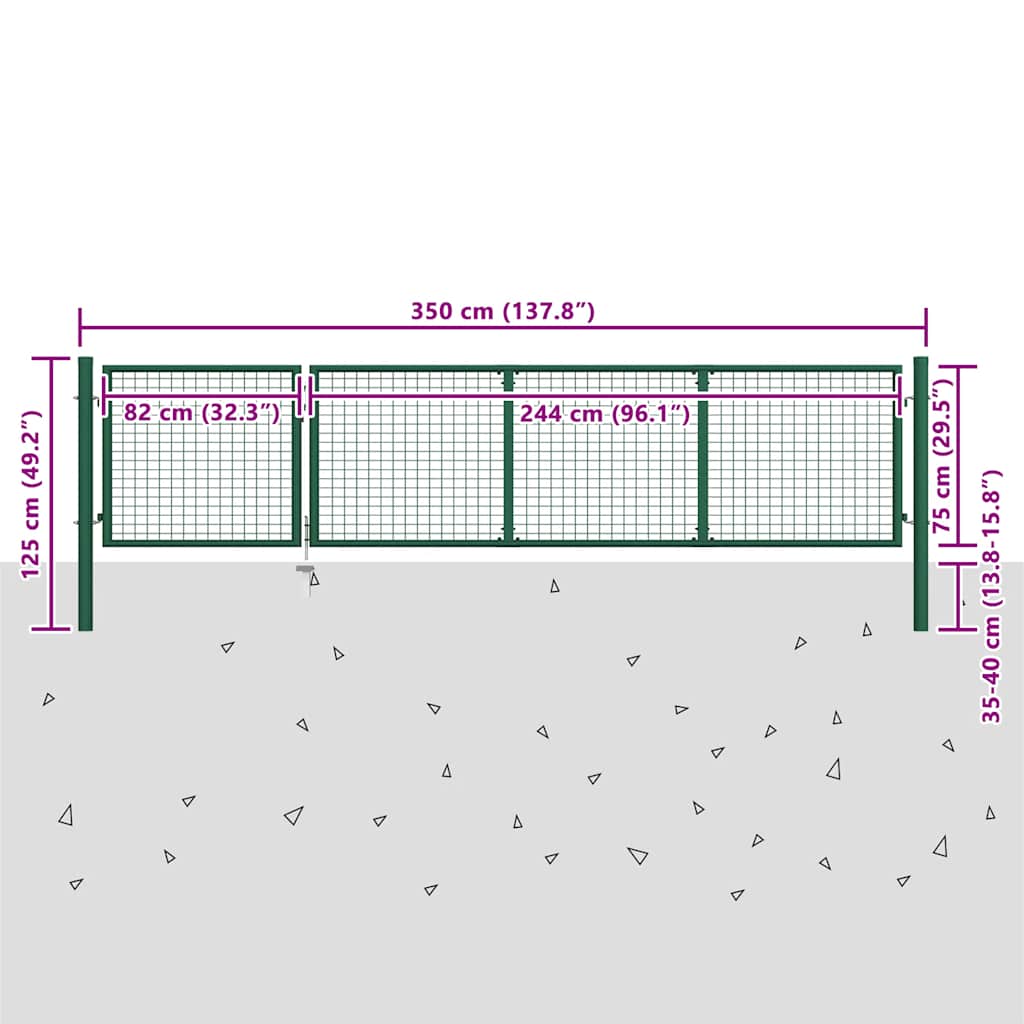 vidaXL Tuinpoort staal 350x75 cm groen - Image 6