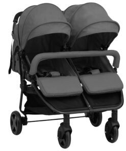 vidaXL Tweelingbuggy staal donkergrijs en zwart