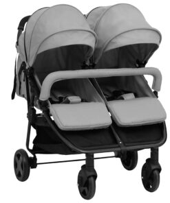 vidaXL Tweelingbuggy staal lichtgrijs en zwart