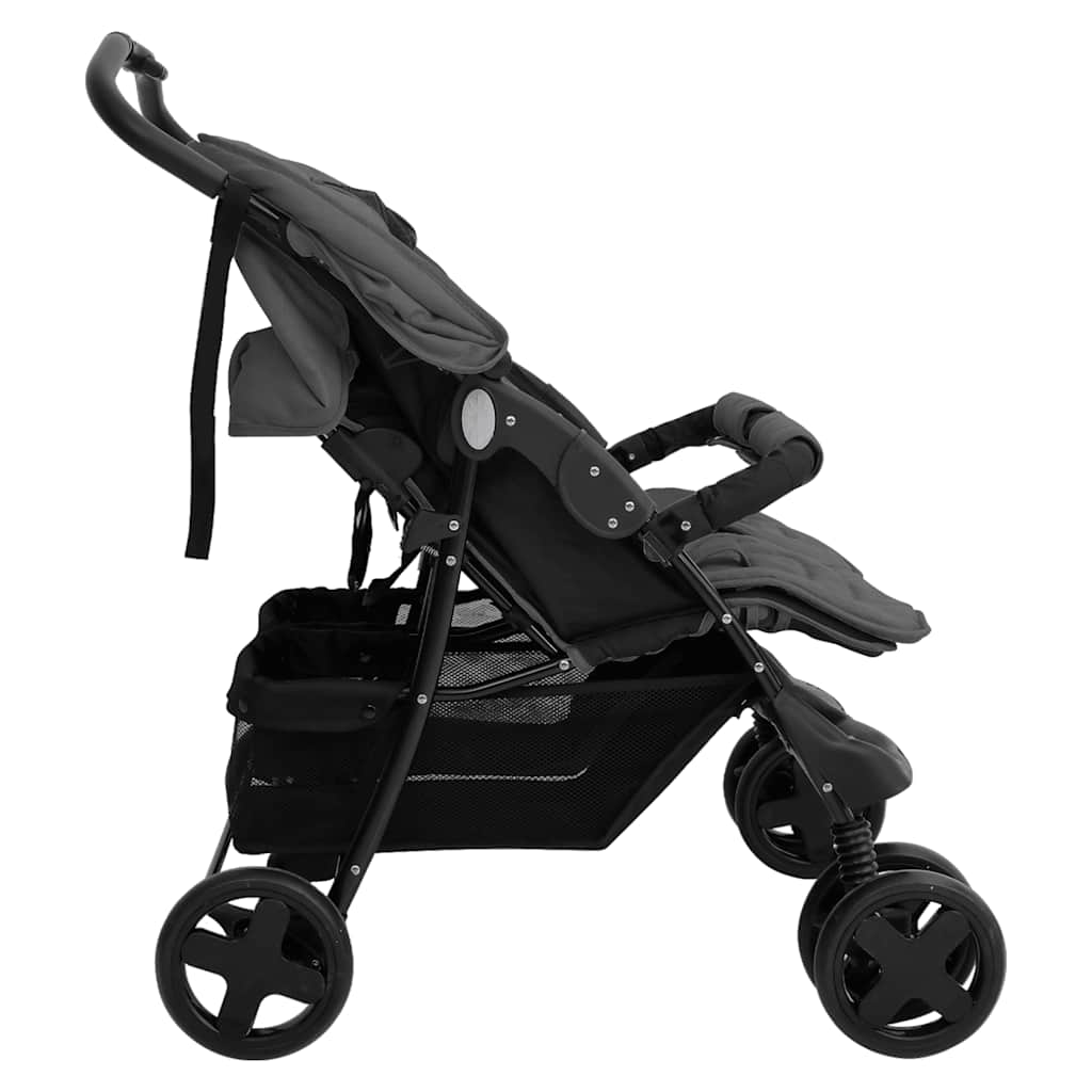 vidaXL Tweelingkinderwagen staal donkergrijs - Image 3