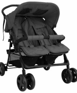 vidaXL Tweelingkinderwagen staal donkergrijs
