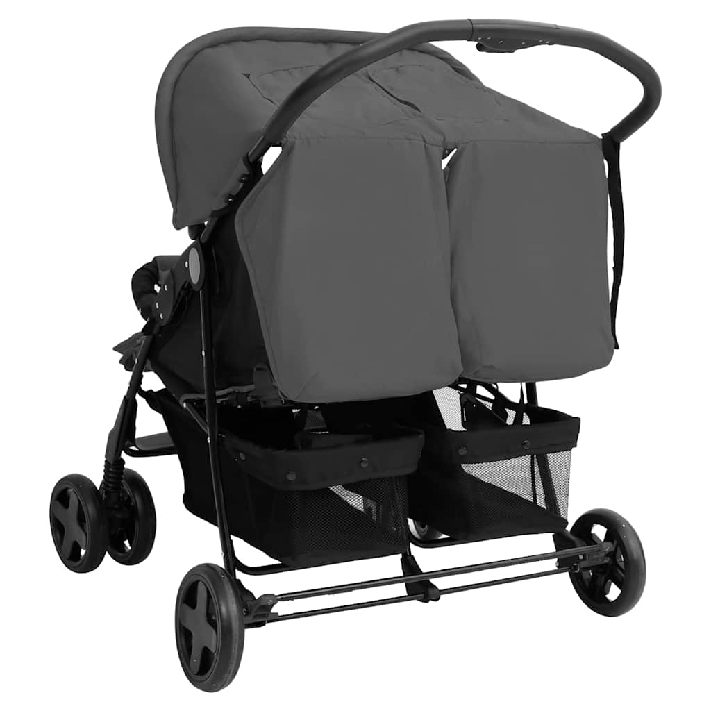 vidaXL Tweelingkinderwagen staal donkergrijs - Image 5