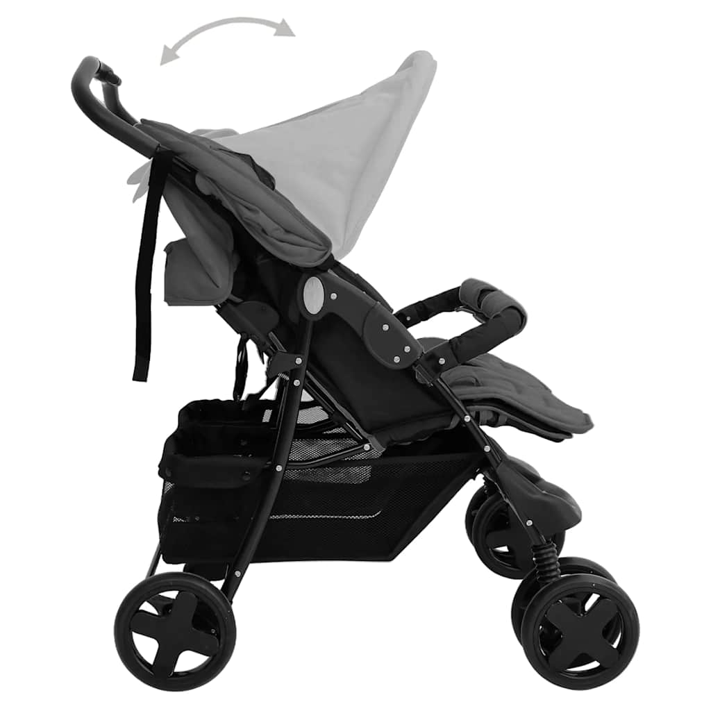 vidaXL Tweelingkinderwagen staal donkergrijs - Image 6