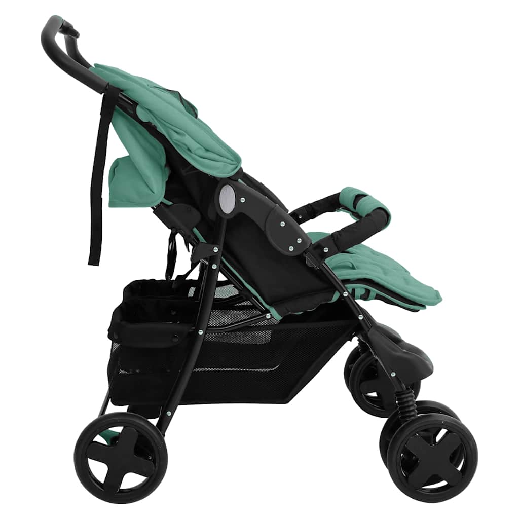vidaXL Tweelingkinderwagen staal groen - Image 3