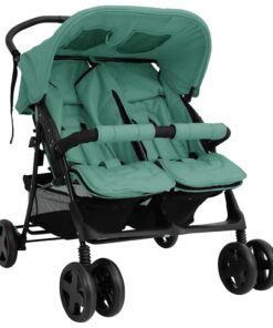 vidaXL Tweelingkinderwagen staal groen