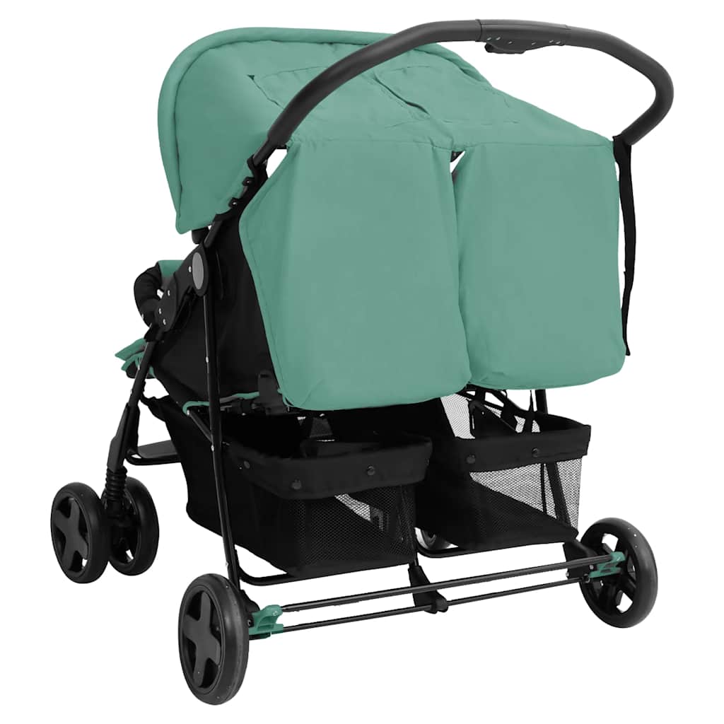 vidaXL Tweelingkinderwagen staal groen - Image 5