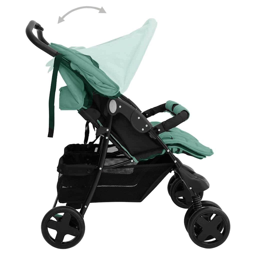 vidaXL Tweelingkinderwagen staal groen - Image 6
