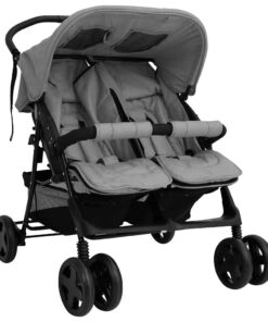 vidaXL Tweelingkinderwagen staal lichtgrijs