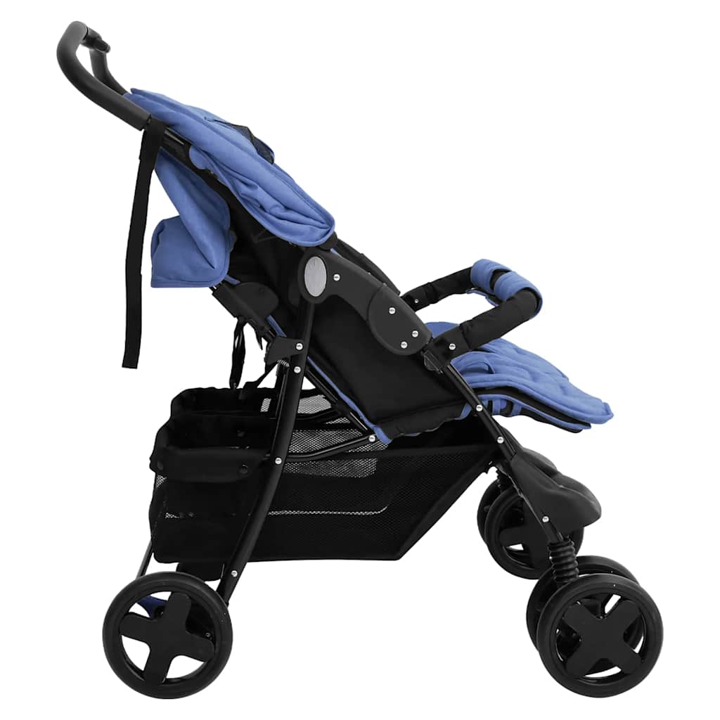 vidaXL Tweelingkinderwagen staal marineblauw - Image 3