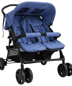 vidaXL Tweelingkinderwagen staal marineblauw