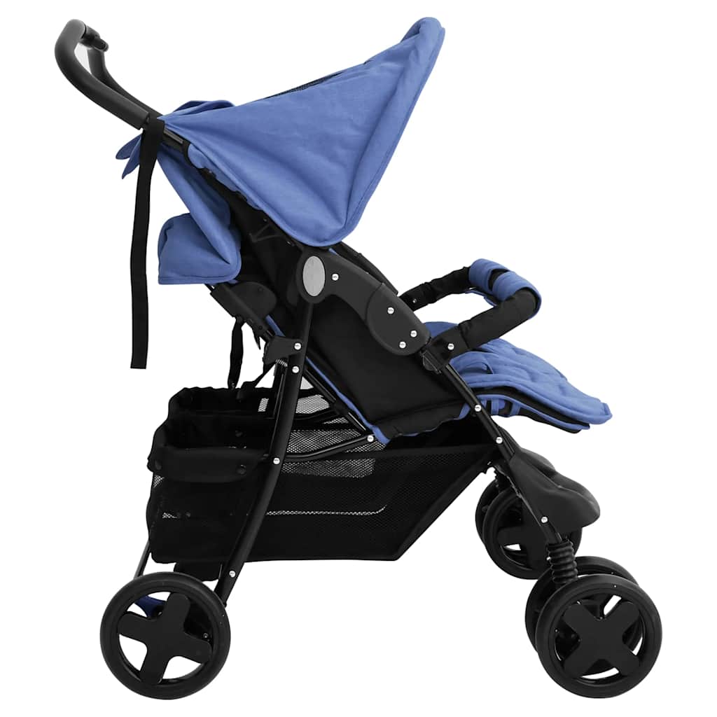vidaXL Tweelingkinderwagen staal marineblauw - Image 4