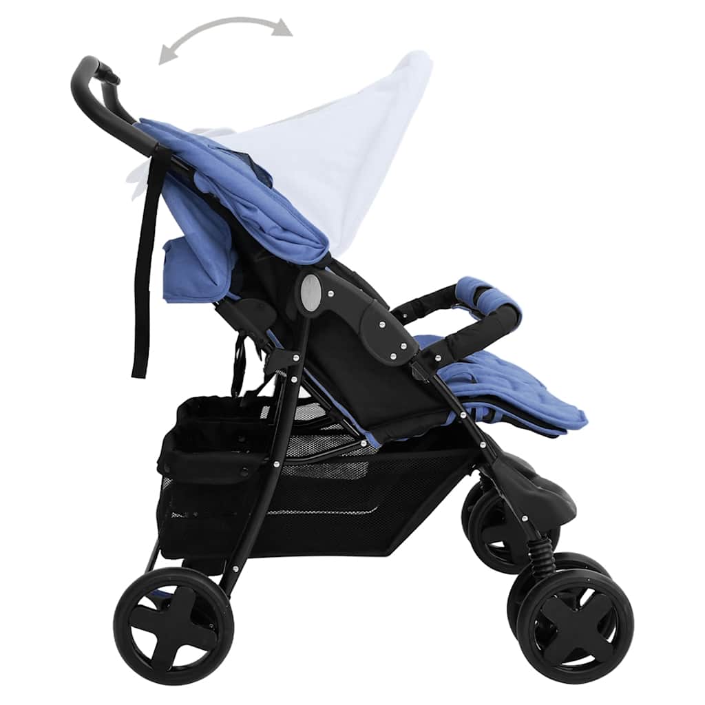 vidaXL Tweelingkinderwagen staal marineblauw - Image 6