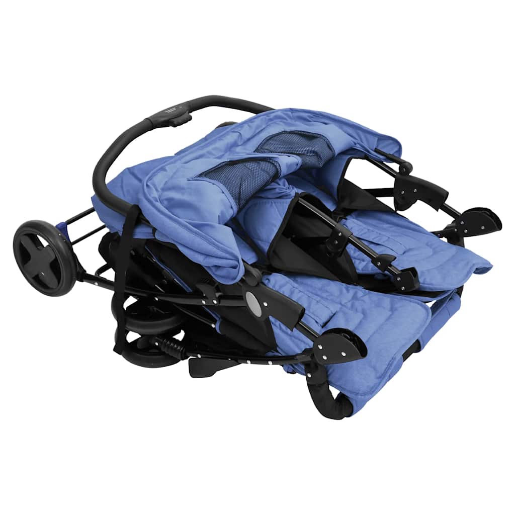 vidaXL Tweelingkinderwagen staal marineblauw - Image 7