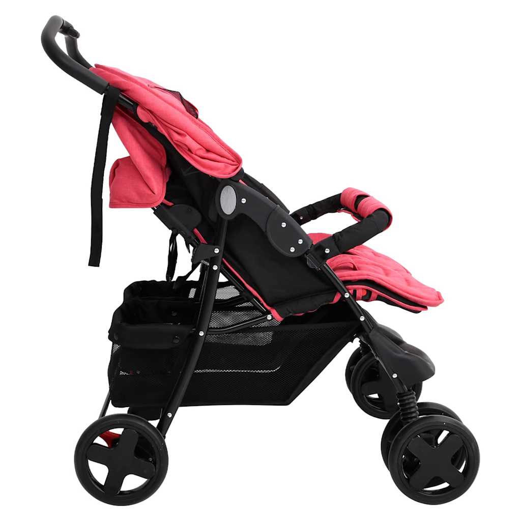 vidaXL Tweelingkinderwagen staal rood - Image 3