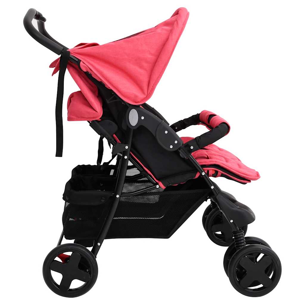 vidaXL Tweelingkinderwagen staal rood - Image 4