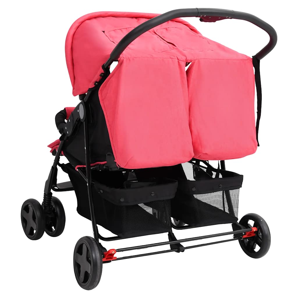 vidaXL Tweelingkinderwagen staal rood - Image 5