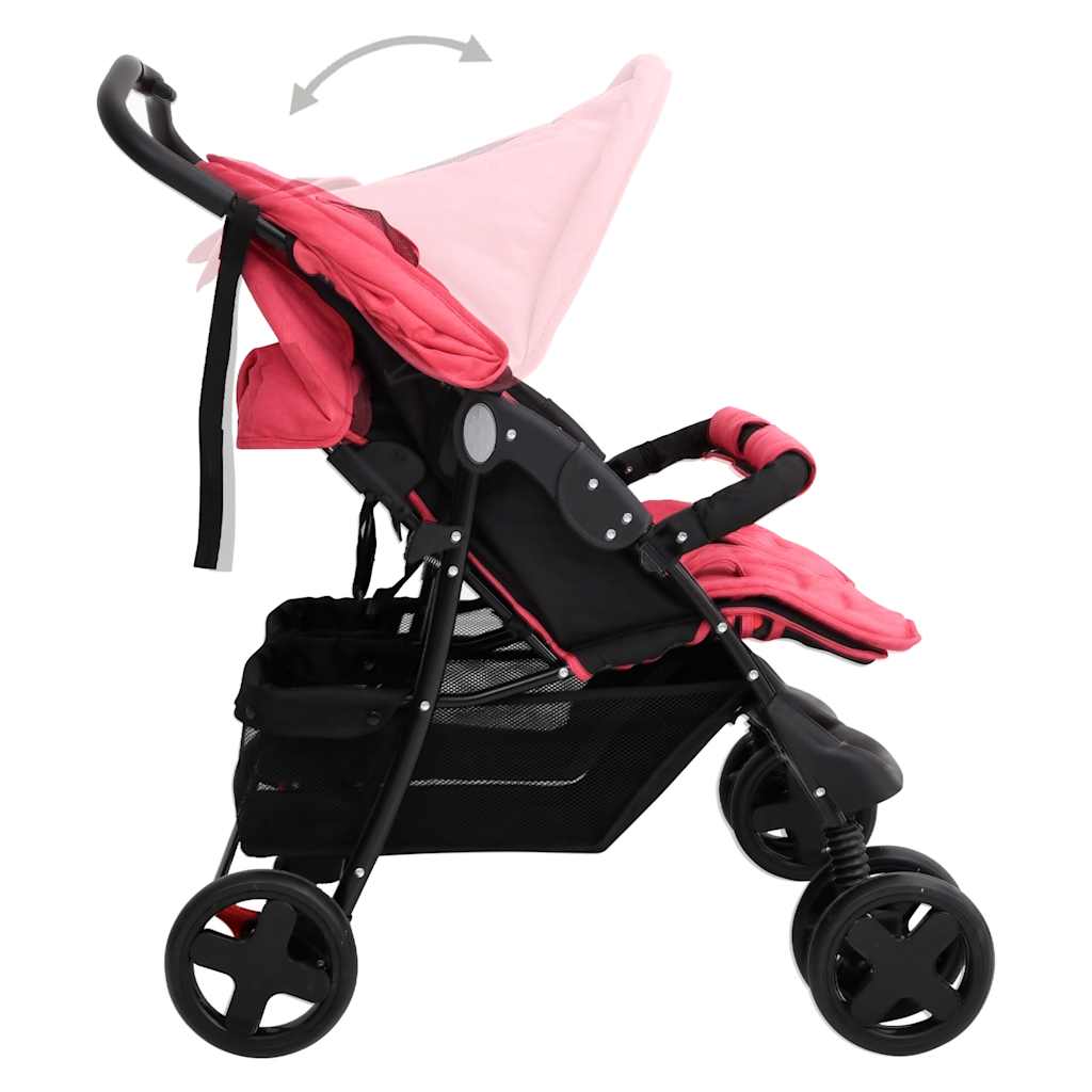 vidaXL Tweelingkinderwagen staal rood - Image 6