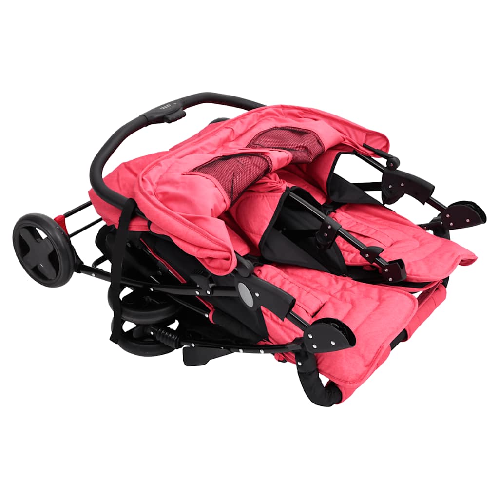 vidaXL Tweelingkinderwagen staal rood - Image 7