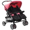 vidaXL Tweelingkinderwagen staal roze en zwart
