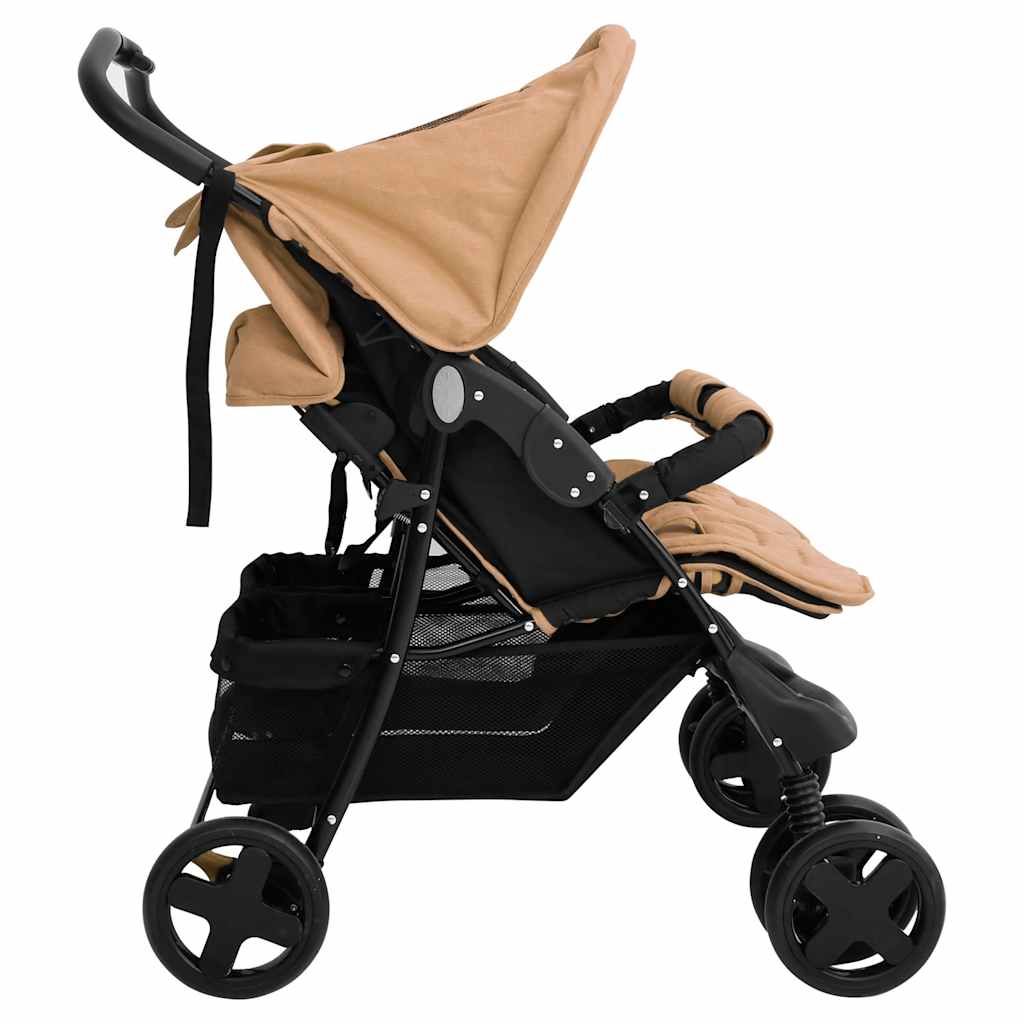 vidaXL Tweelingkinderwagen staal taupe - Image 4