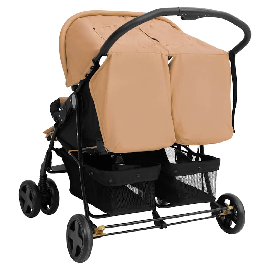 vidaXL Tweelingkinderwagen staal taupe - Image 5