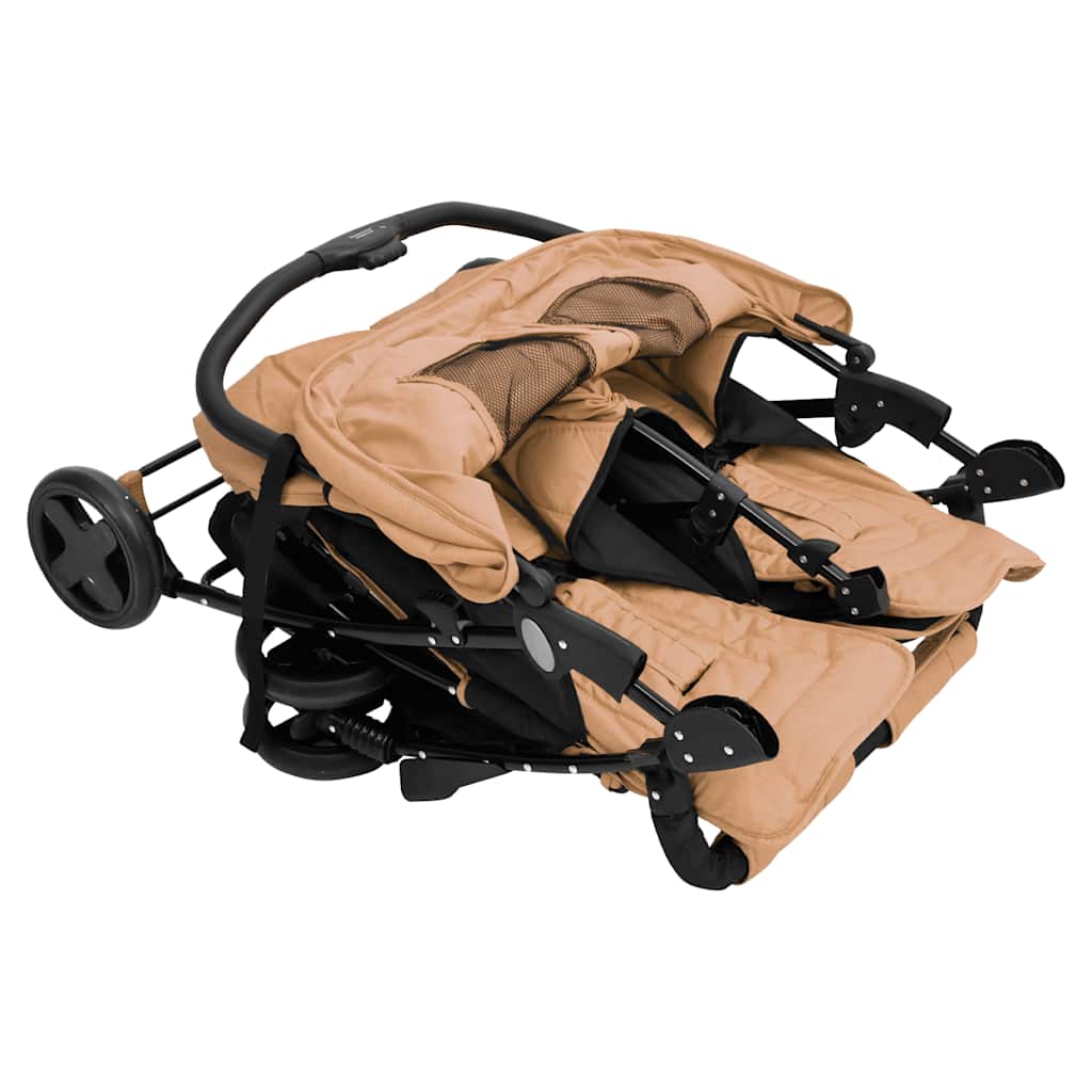 vidaXL Tweelingkinderwagen staal taupe - Image 7