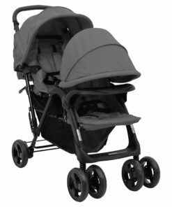 vidaXL Tweelingkinderwagen tandem staal donkergrijs