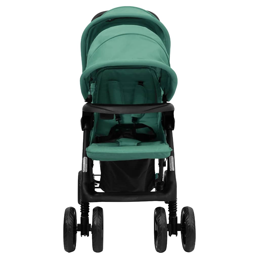 vidaXL Tweelingkinderwagen tandem staal groen - Image 3