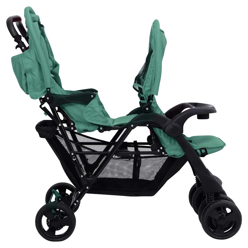 vidaXL Tweelingkinderwagen tandem staal groen - Image 4