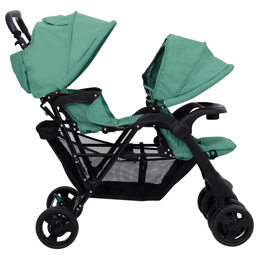 vidaXL Tweelingkinderwagen tandem staal groen - Image 5