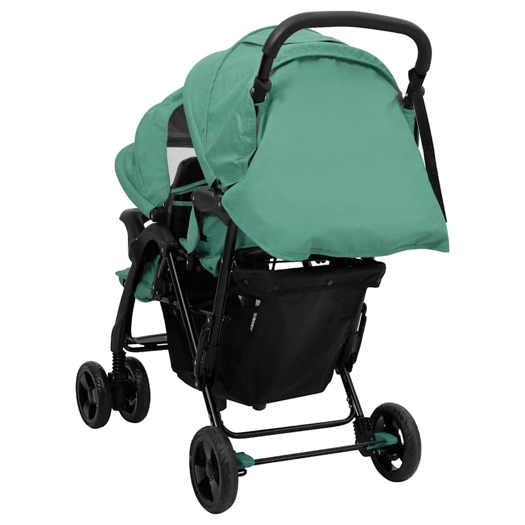 vidaXL Tweelingkinderwagen tandem staal groen - Image 6
