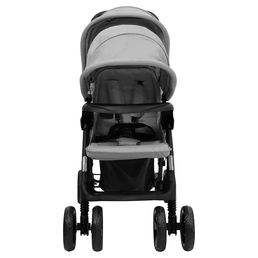 vidaXL Tweelingkinderwagen tandem staal lichtgrijs - Image 3