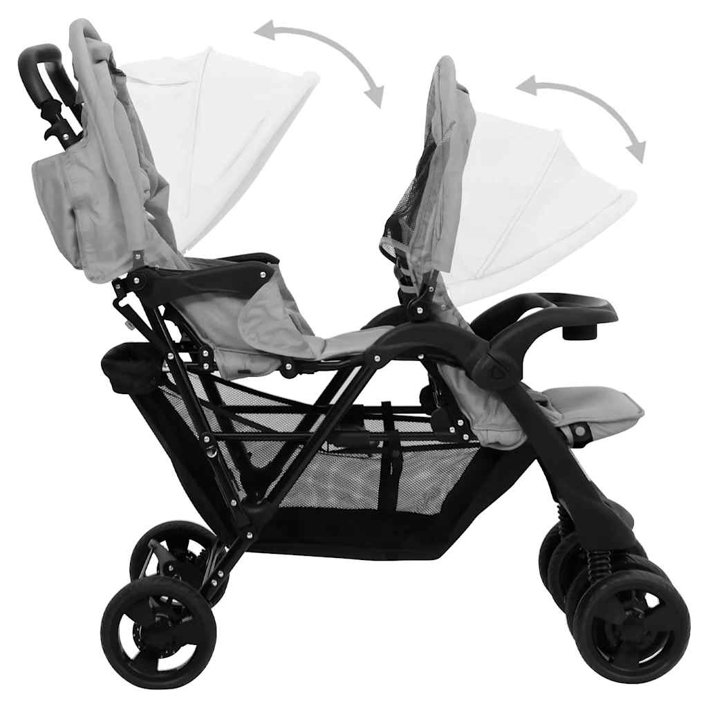 vidaXL Tweelingkinderwagen tandem staal lichtgrijs - Image 7