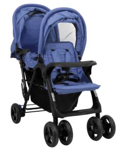 vidaXL Tweelingkinderwagen tandem staal marineblauw