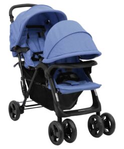 vidaXL Tweelingkinderwagen tandem staal marineblauw