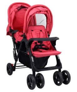 vidaXL Tweelingkinderwagen tandem staal rood