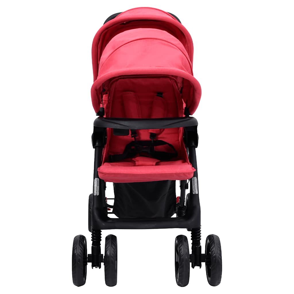 vidaXL Tweelingkinderwagen tandem staal rood - Image 3