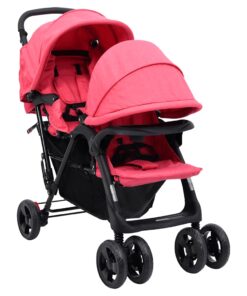 vidaXL Tweelingkinderwagen tandem staal rood