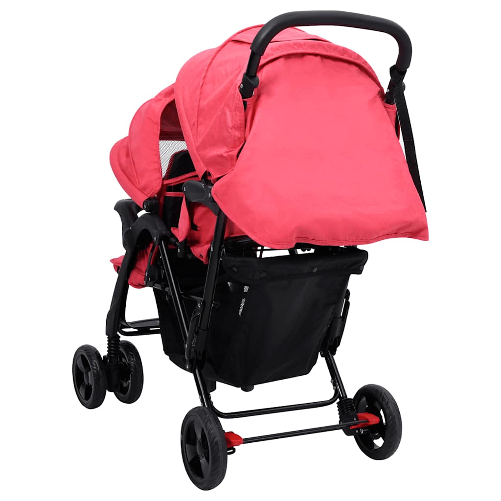 vidaXL Tweelingkinderwagen tandem staal rood - Image 6