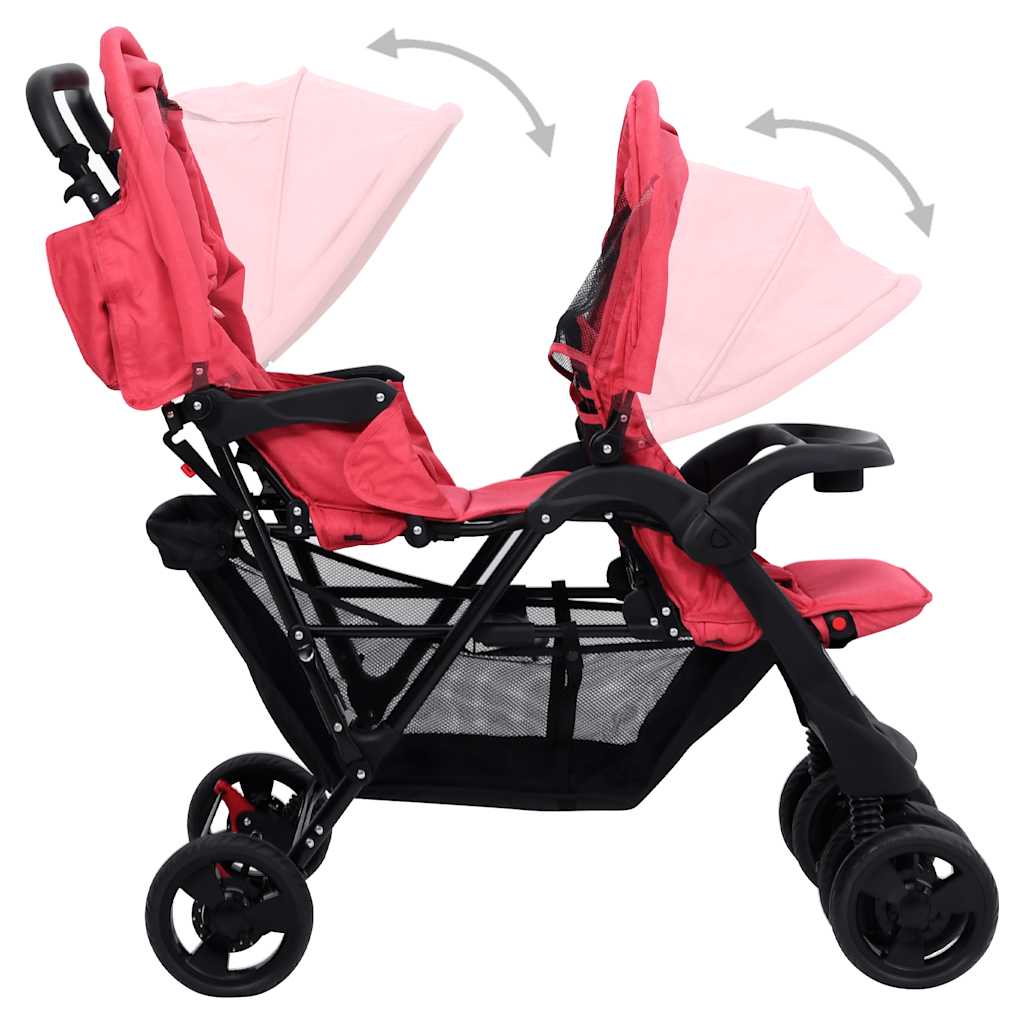 vidaXL Tweelingkinderwagen tandem staal rood - Image 7