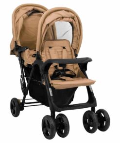 vidaXL Tweelingkinderwagen tandem staal taupe