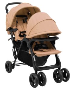 vidaXL Tweelingkinderwagen tandem staal taupe