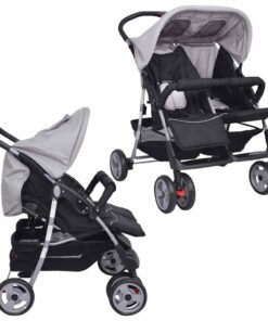 vidaXL Tweelingwagen staal grijs en zwart