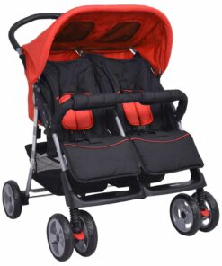 vidaXL Tweelingwagen staal rood en zwart