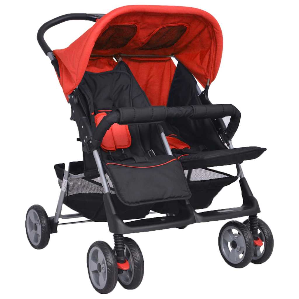 vidaXL Tweelingwagen staal rood en zwart - Image 5